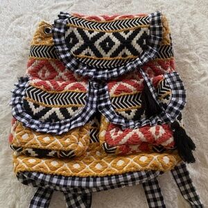 America and Beyond Backpack Bag Black and White Gingham Mustard Coral
